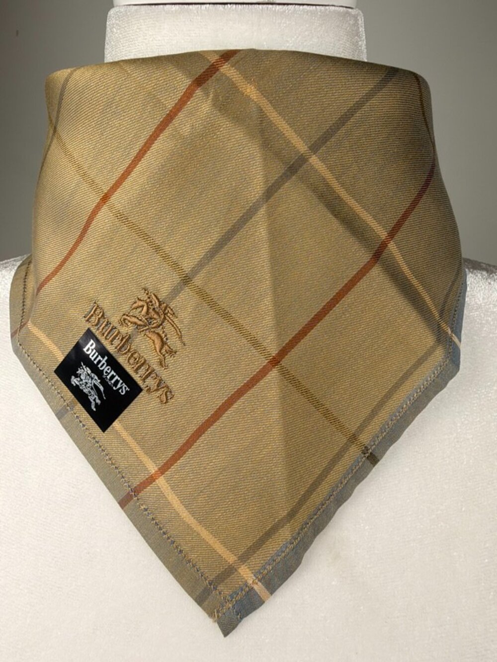 Vintage BURBERRYS Nova Check Scarf / Handkerchief – Equestrian Knight – 17.5"